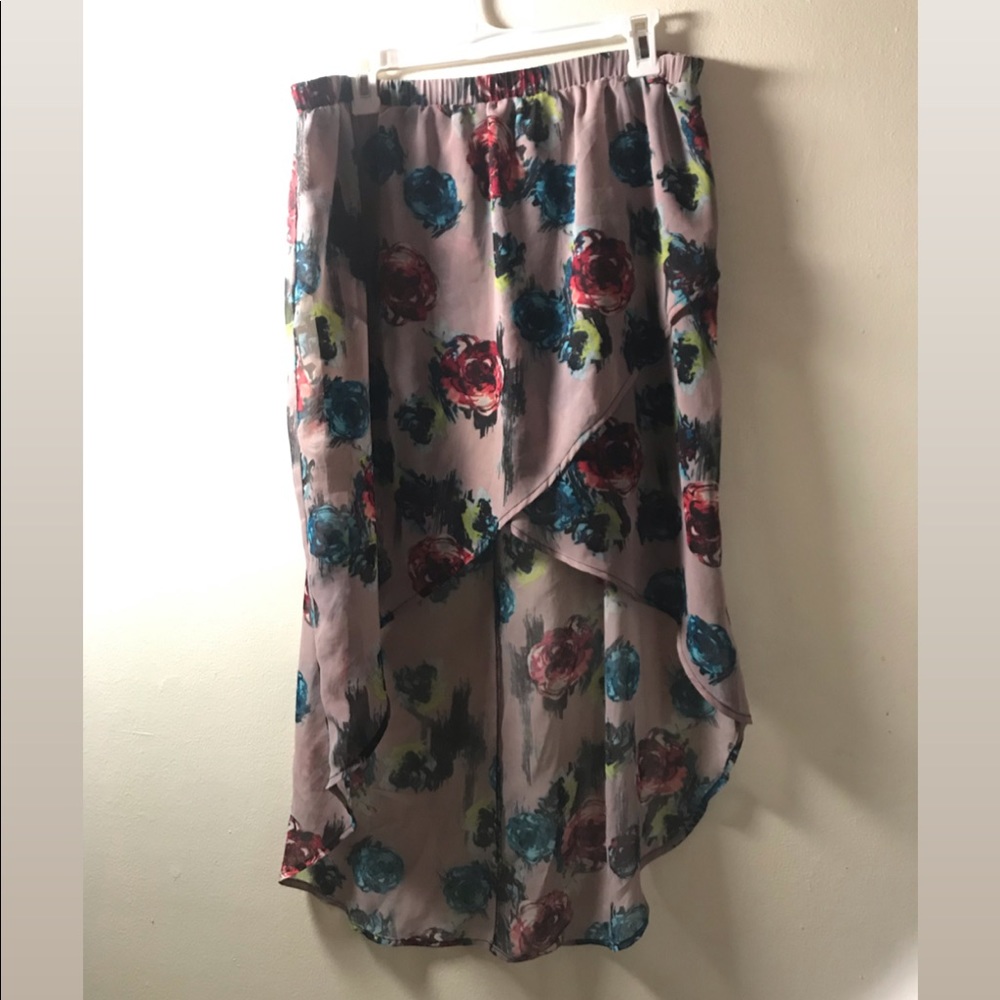 High Low floral Skirt with black slip L